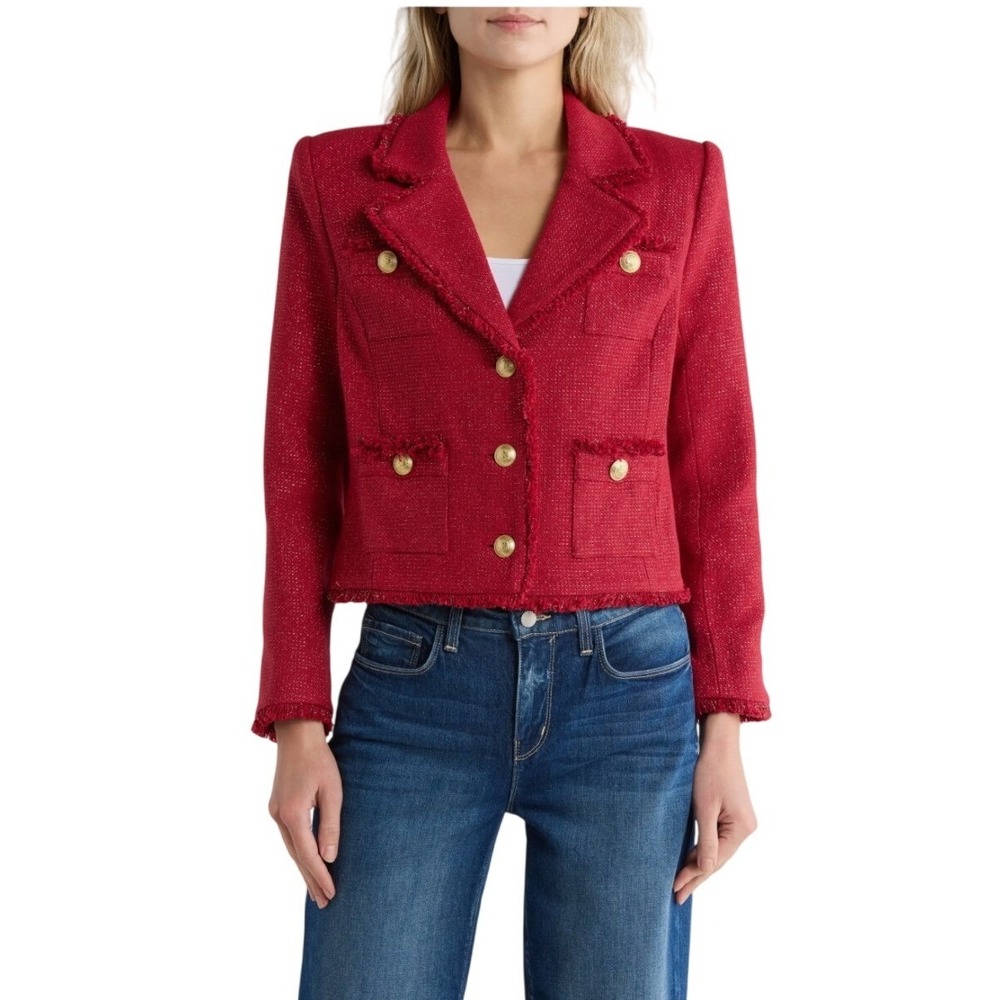 L'Agence Garnet Red Sylvia Collared Jacket 8